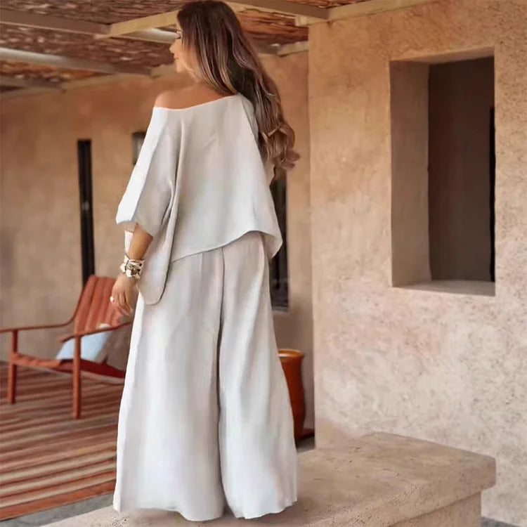 CARLEIGH - CHIC OFF SHOULDER TOP AND PANTS SET