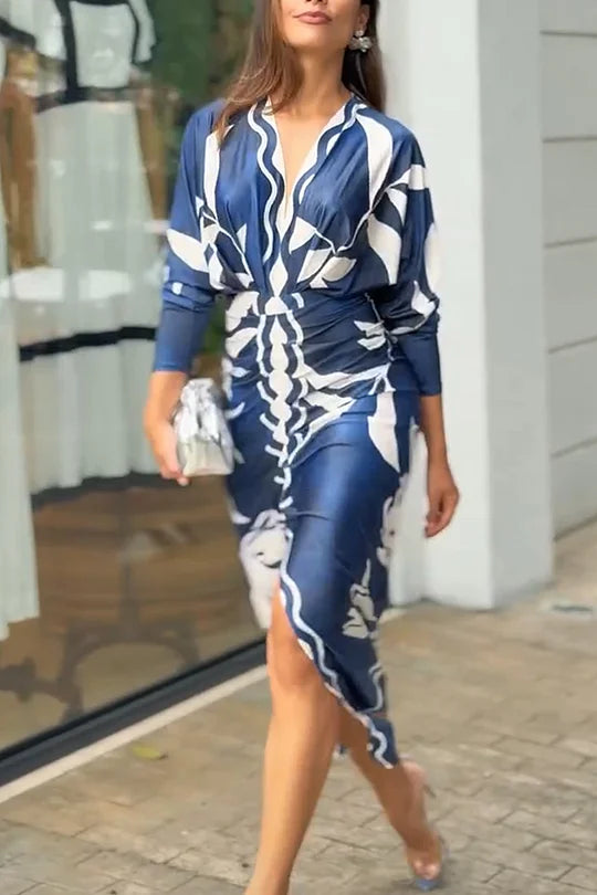 EUGENIA - BRAZILIAN INSPIRED PRINT RUCHED SLIT DRESS