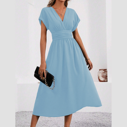 SHAYLA - DEEP V-NECK WAISTED DRESS