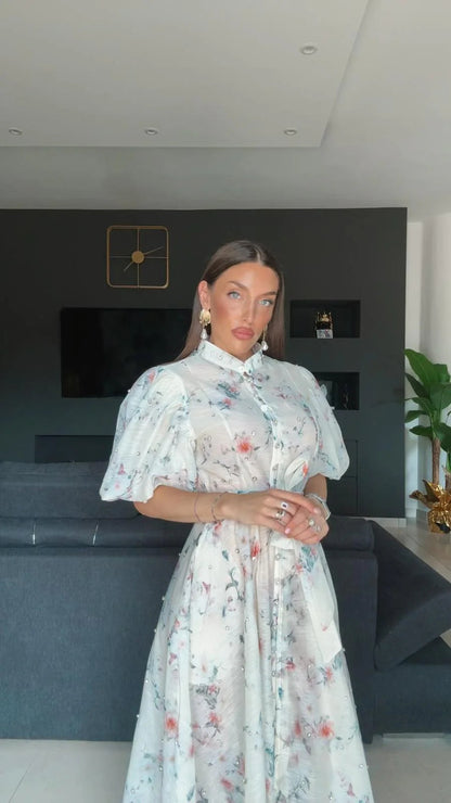 WINONA - BOHO MAXI DRESS WITH BELT AND SLEEVES