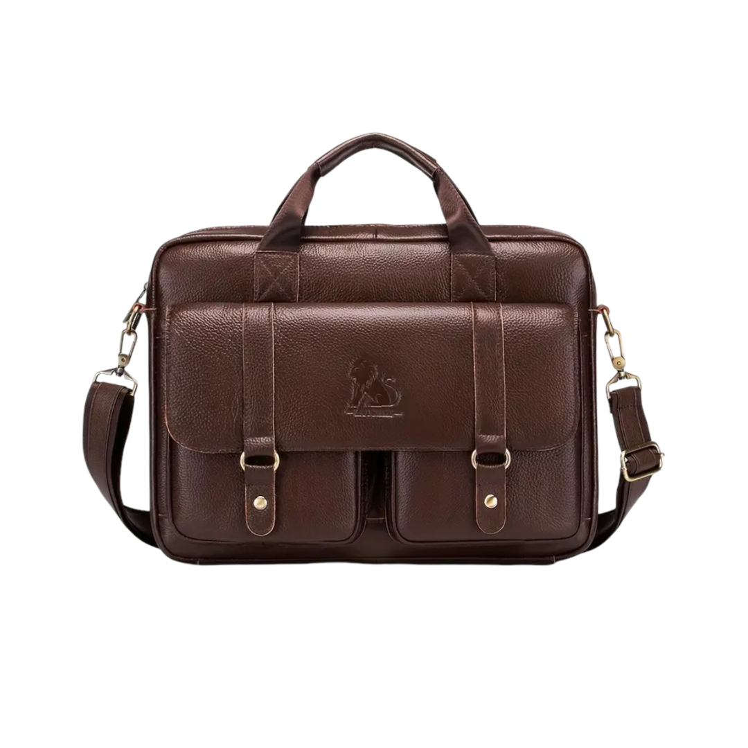 Joshua | Polished Leather Briefcase with Front Buckle Pockets