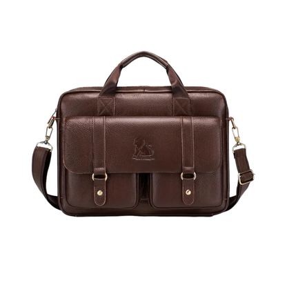 Joshua | Polished Leather Briefcase with Front Buckle Pockets