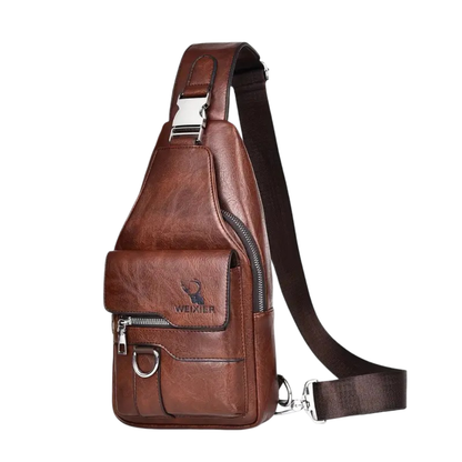 Daxton | Vertical Leather Sling Bag with Secure Flap & Zips