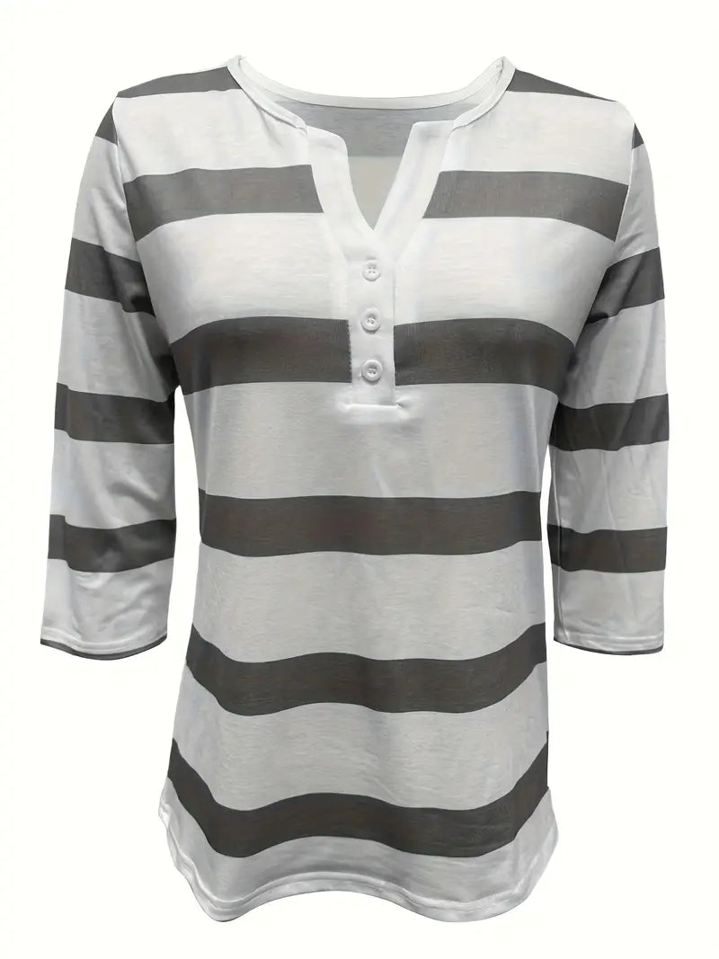 EIRAH - ESSENTIAL V-NECK STRIPED PRINT BLOUSE