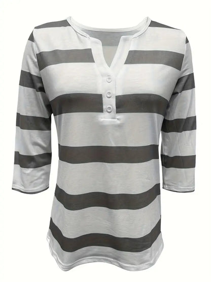 EIRAH - ESSENTIAL V-NECK STRIPED PRINT BLOUSE