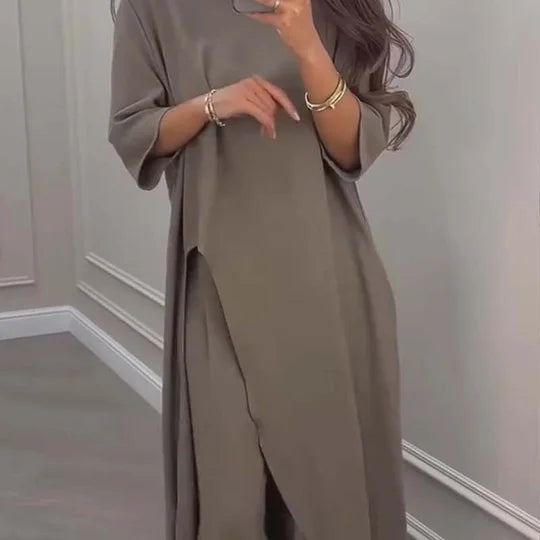 GRACIOUS - SOLID TONE ASYMMETRIC TOP AND PANTS SET