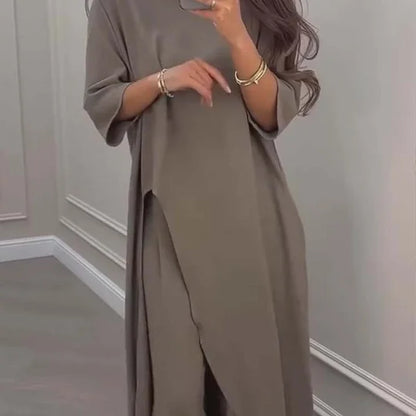 GRACIOUS - SOLID TONE ASYMMETRIC TOP AND PANTS SET