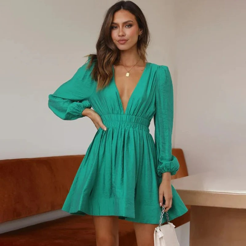 NIANA - LOW CUT V NECK SHORT DRESS
