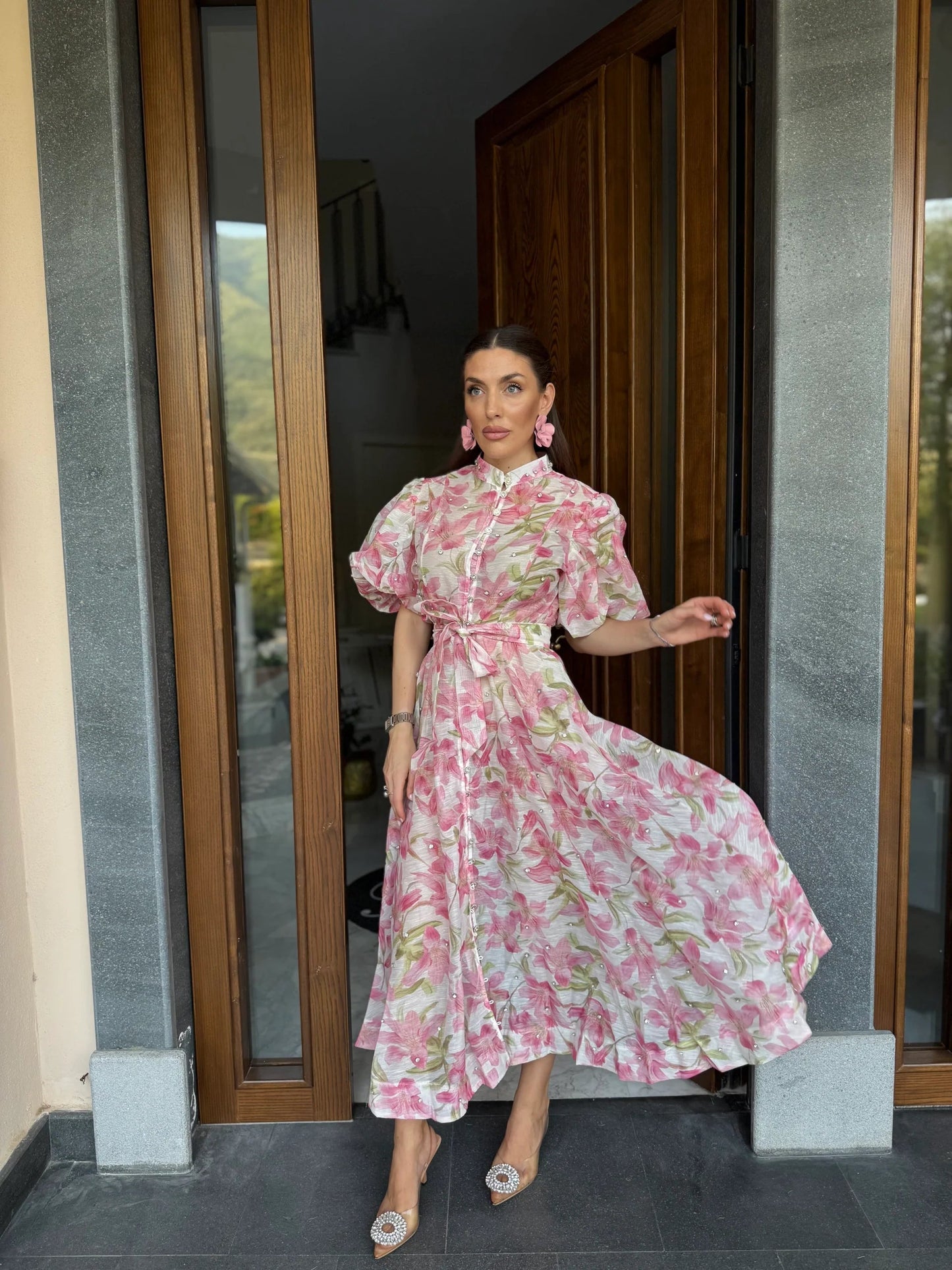 WINONA - BOHO MAXI DRESS WITH BELT AND SLEEVES