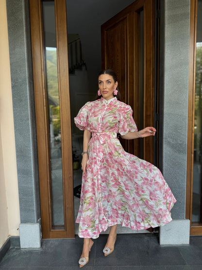 WINONA - BOHO MAXI DRESS WITH BELT AND SLEEVES