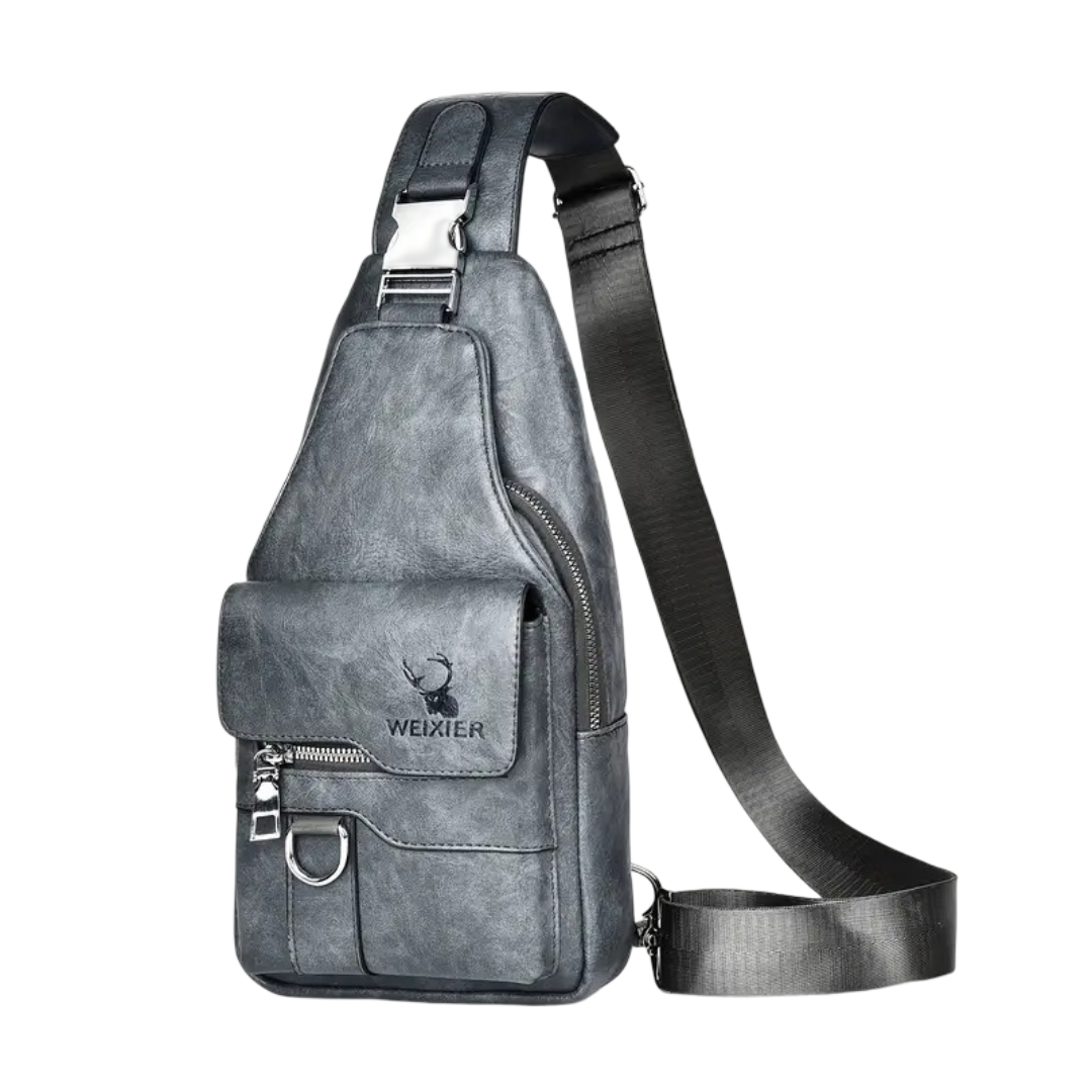 Daxton | Vertical Leather Sling Bag with Secure Flap & Zips