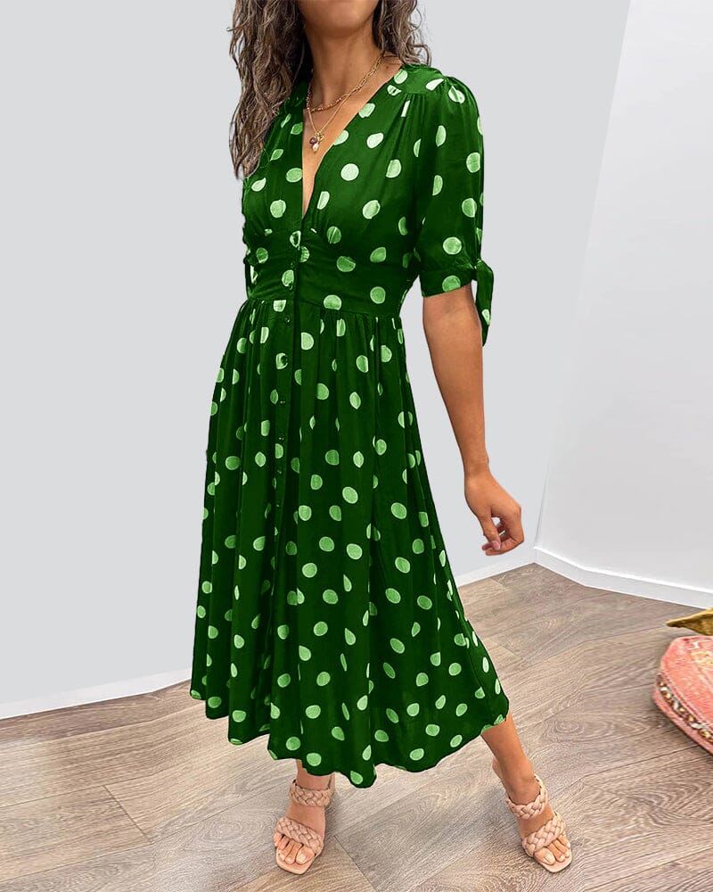 SAINTCLAIR - SWEETHEART DEEP V POLKA DOT DRESS
