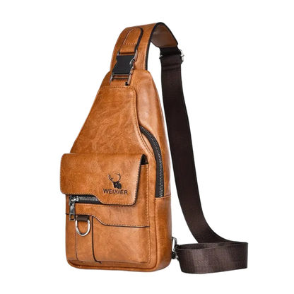 Daxton | Vertical Leather Sling Bag with Secure Flap & Zips