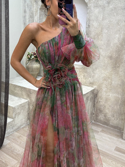 KAYLA - One-Shoulder Floral Maxi Dress