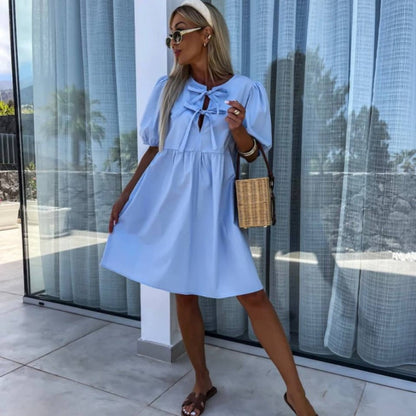 MISAKI - CHIC PUFF SLEEVE BOW TIE DRESS