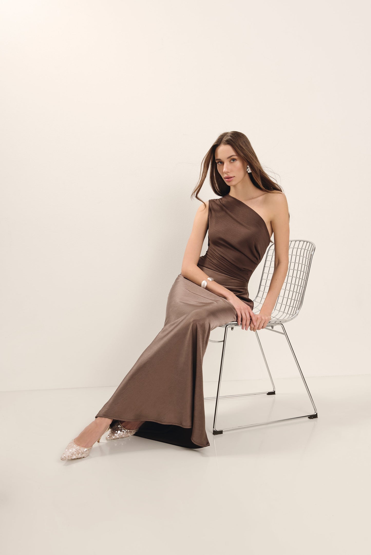 FIANG - ANGLED NECKLINE EVENING DRESS