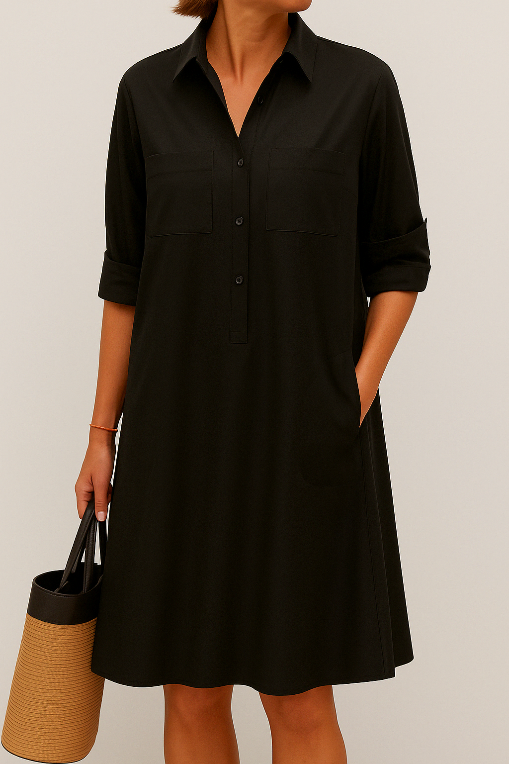 ALODIA - SOPHISTICATED LONG SLEEVE DRESS WITH POCKETS