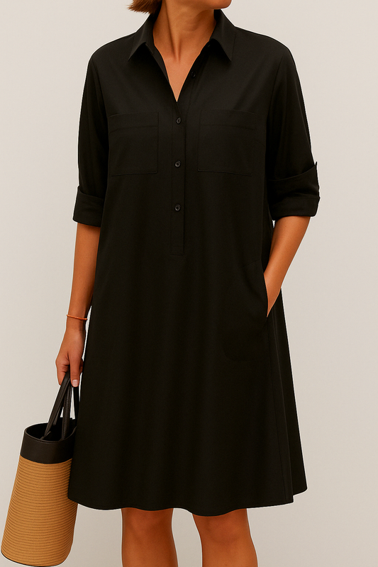 ALODIA - SOPHISTICATED LONG SLEEVE DRESS WITH POCKETS