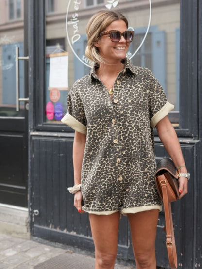 ANTONETTE - LEOPARD PRINT SHIRT JUMPSUIT