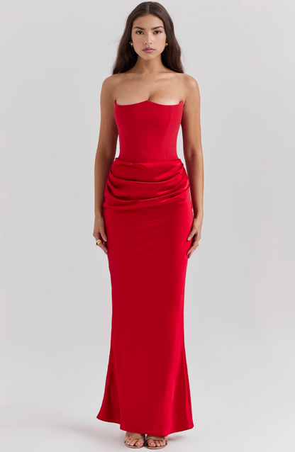 Hera - Elegant Retro Solid Color Strapless Party Dress