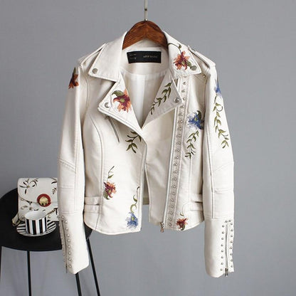 ENSHIA - TRENDY EMBROIDERED LEATHER JACKET