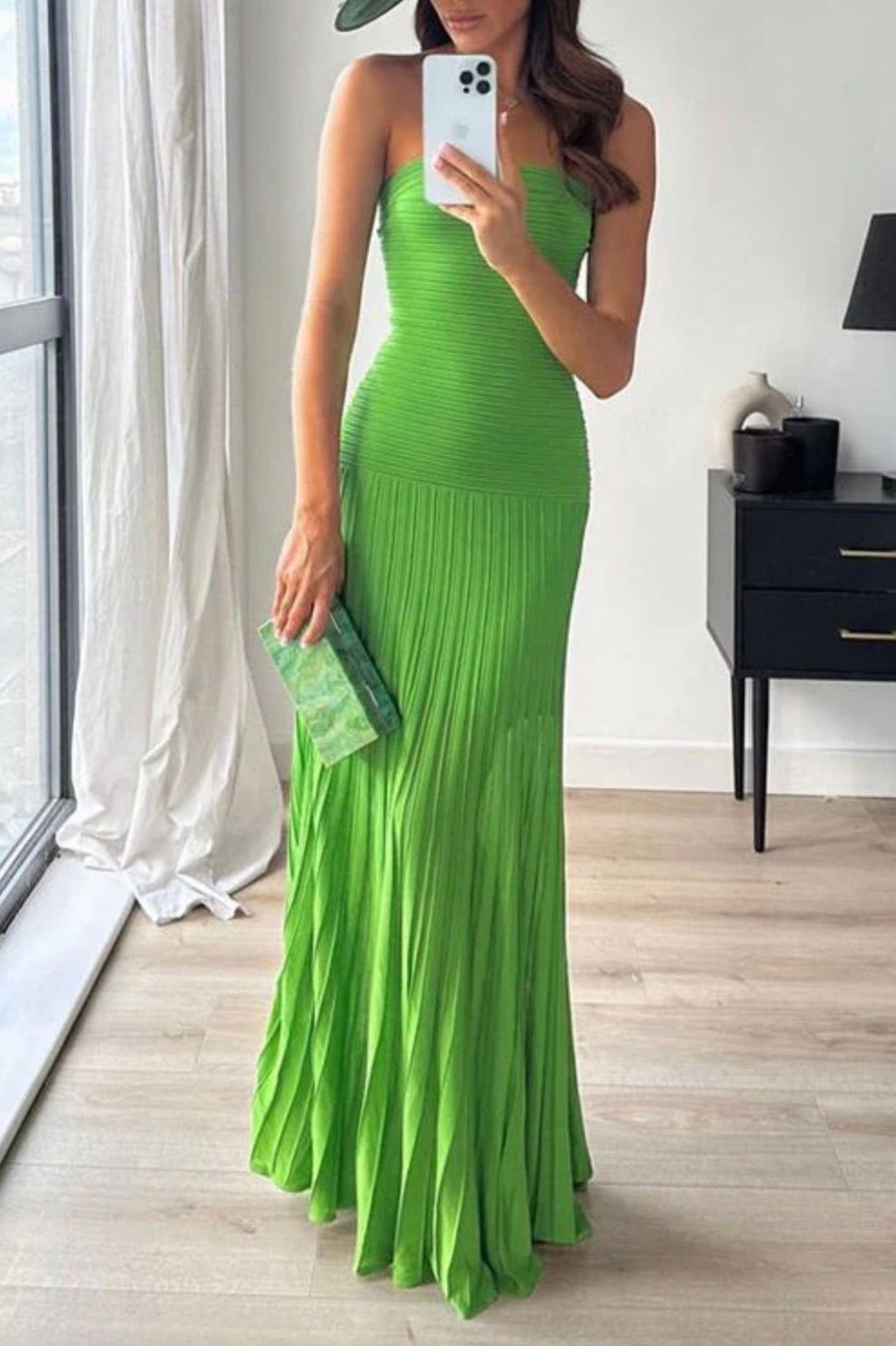 DESIREE - EMERALD STRAPLESS PLEATED KNIT MAXI DRESS