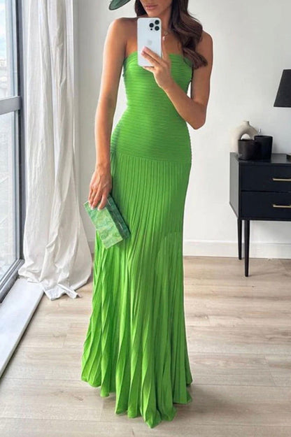 DESIREE - EMERALD STRAPLESS PLEATED KNIT MAXI DRESS