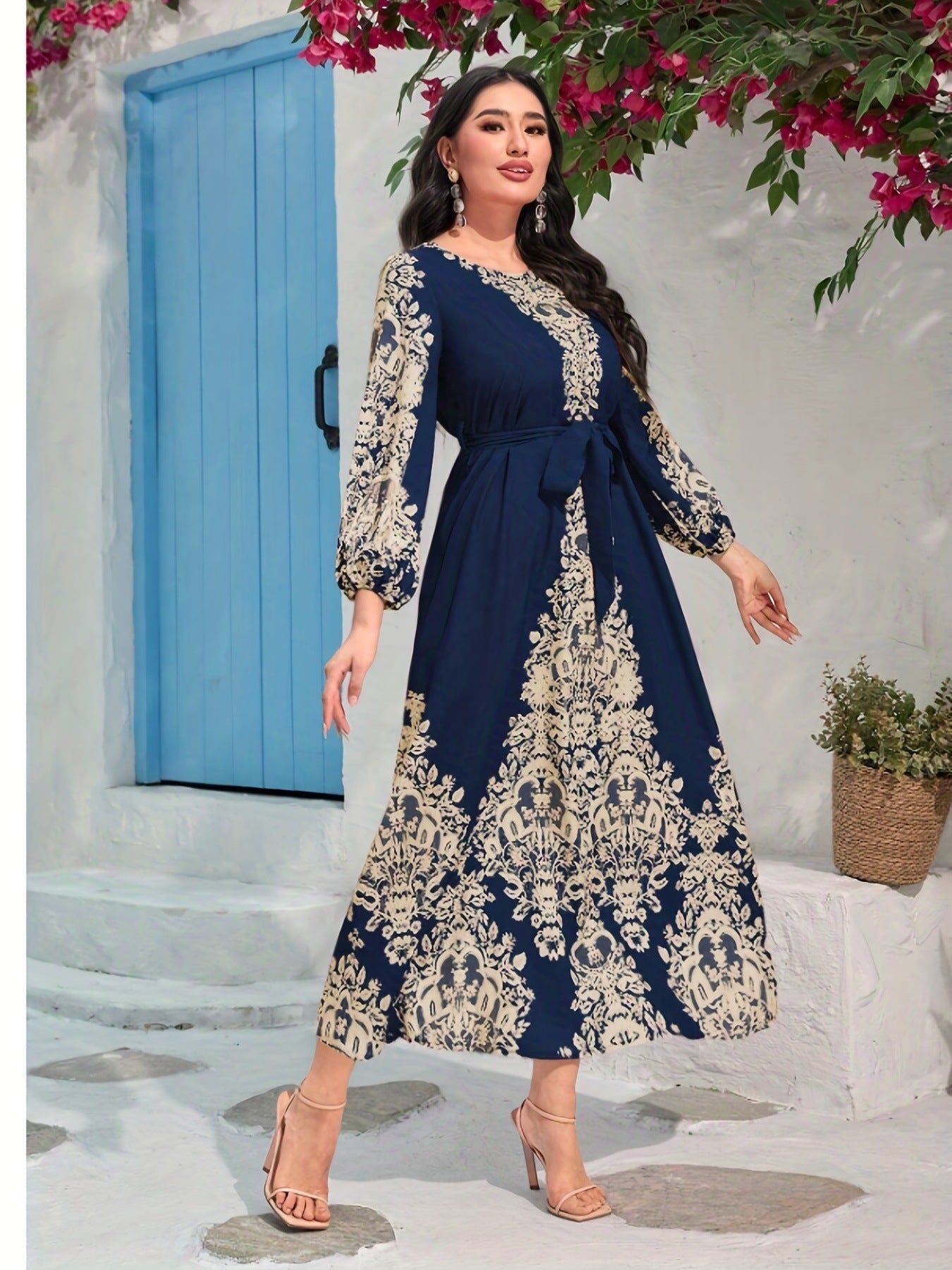 TATIANA - NAVY FLORAL V-NECK MAXI DRESS