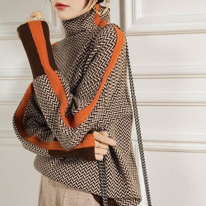 OLIVA - BOLD STRIPED HIGH NECK KNITWEAR