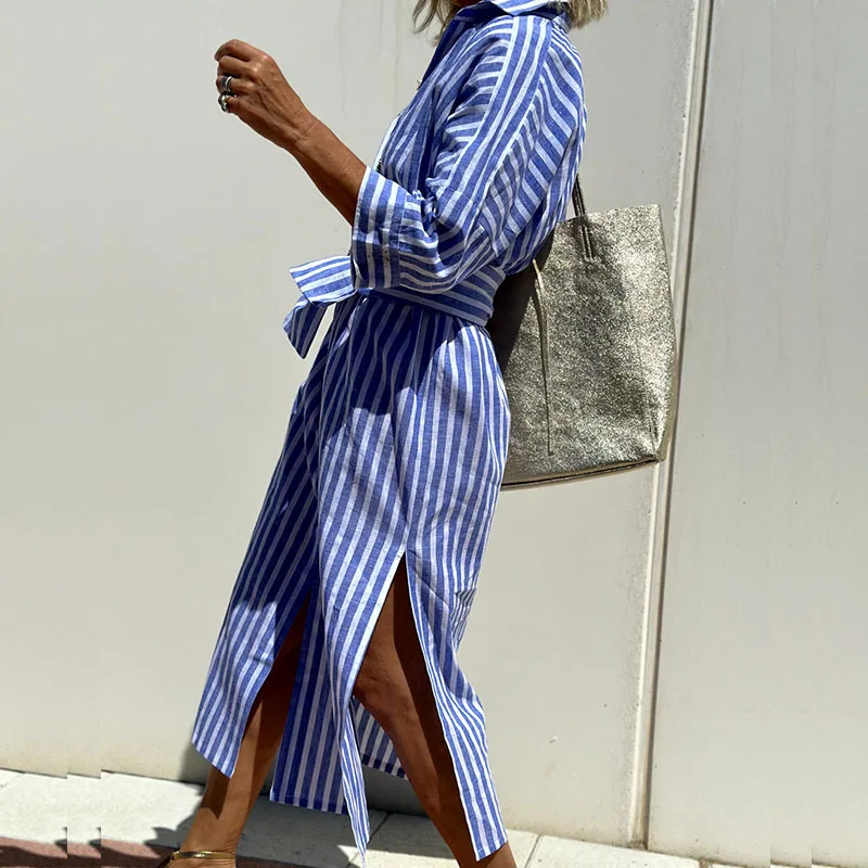 VENDELLA - CHIC STRIPED BUTTON-DOWN DRESS