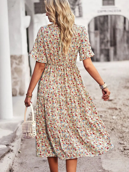 PAULA - CLASSY V NECK FLORAL DRESS