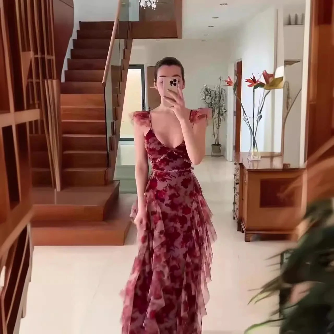 MONIQUE - RUFFLED FLORAL DETAIL DRESS