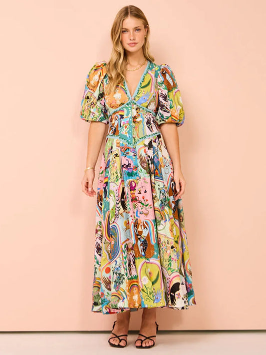 GAELLE - ELEGANT V-NECK LONG DRESS