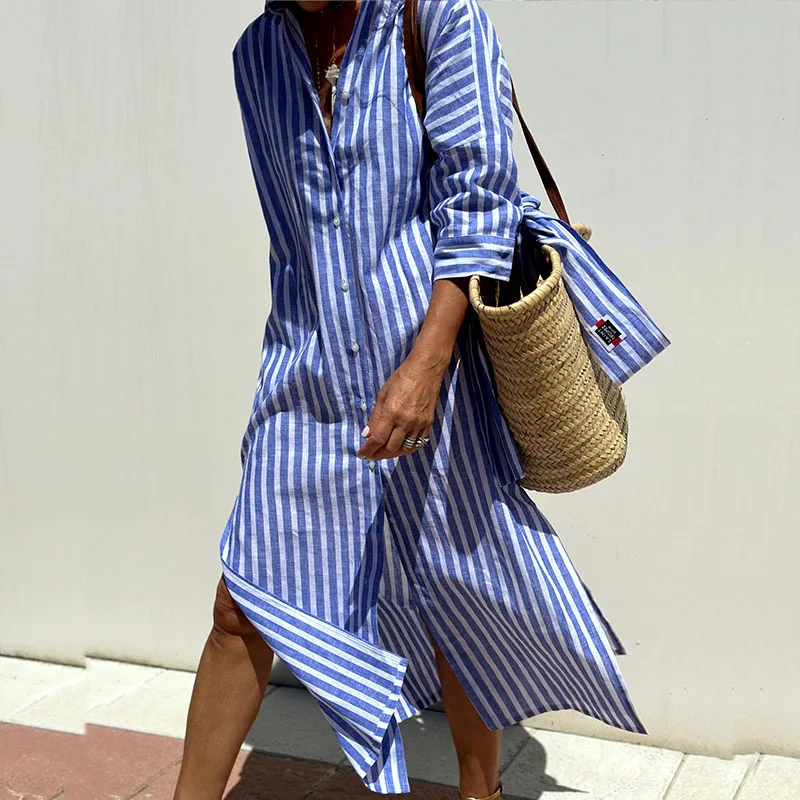VENDELLA - CHIC STRIPED BUTTON-DOWN DRESS
