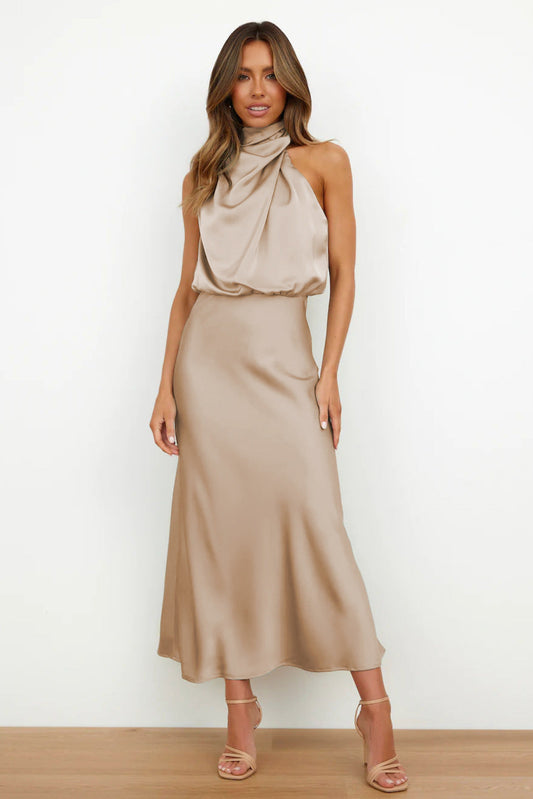 CAI - SATIN HALTERNECK MAXI DRESS