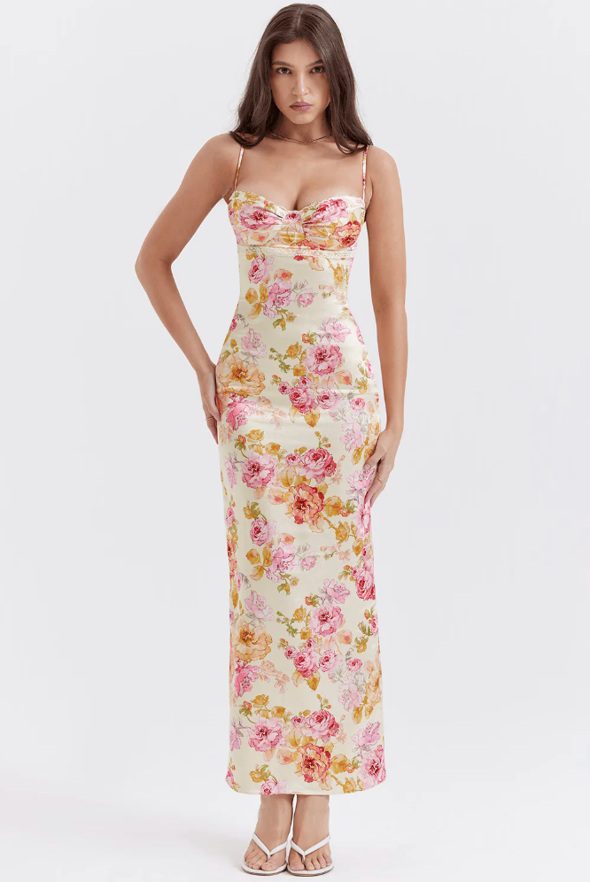 Selene - Charming Spaghetti Strap Floral Dress