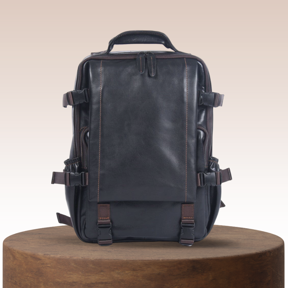 John | Men's Black Leather Backpack for Work and Travel