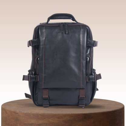 John | Men's Black Leather Backpack for Work and Travel
