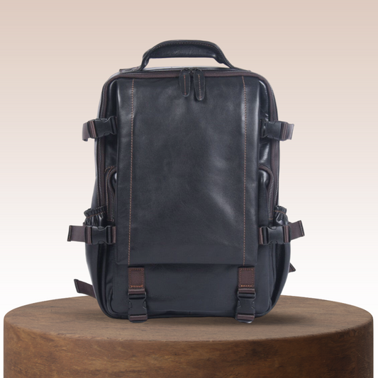 John | Men's Black Leather Backpack for Work and Travel