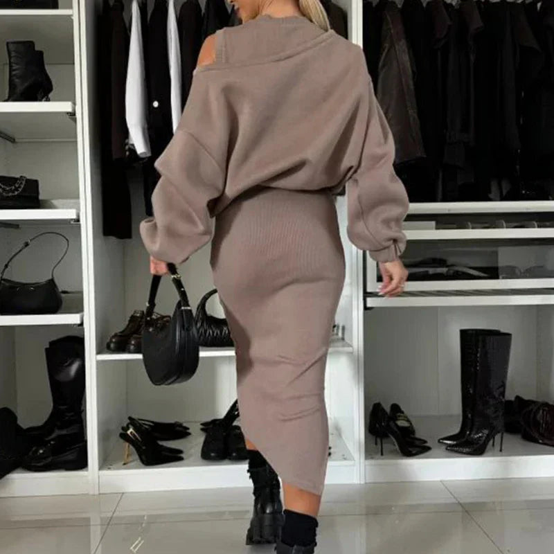 TRISHELLE - TRENDY STREET CHIC SLIT DRESS SET