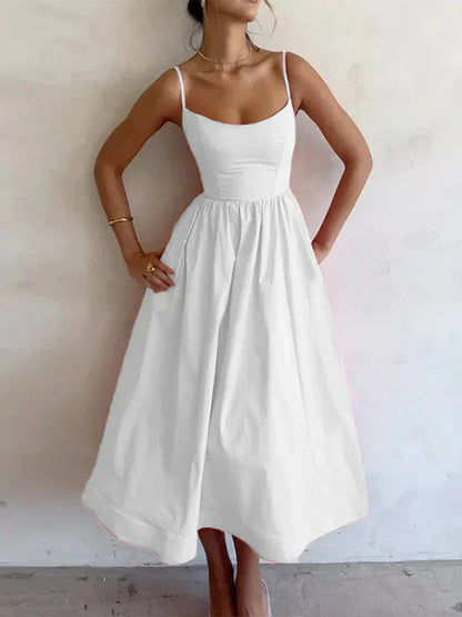 ELAINA - THIN STRAP SUMMER MIDI DRESS