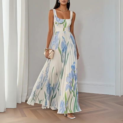 ZINNIAS - STYLISH FLORAL PLEATED MAXI DRESS