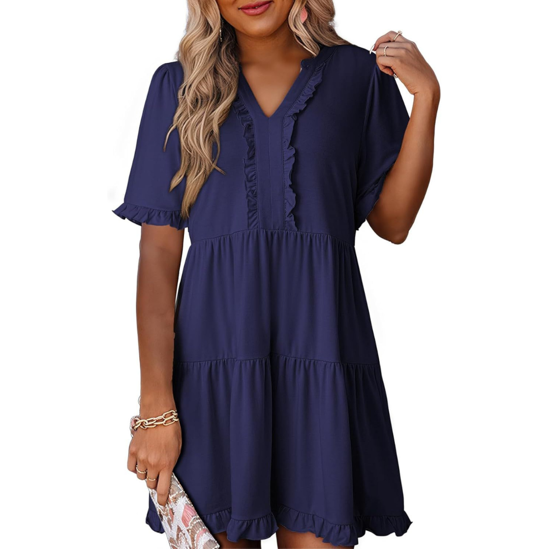 MARGO - RELAXED V-NECK SHORT DRESS