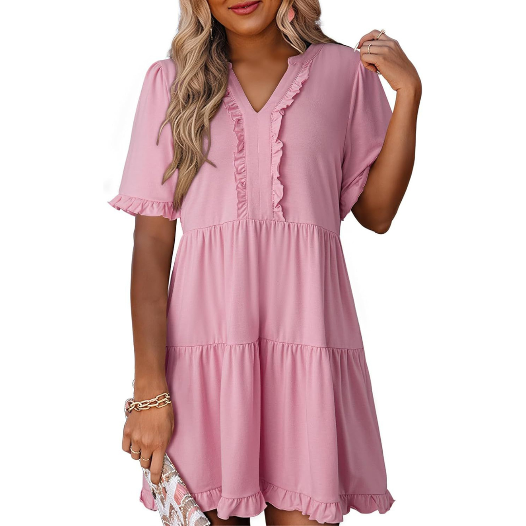MARGO - RELAXED V-NECK SHORT DRESS