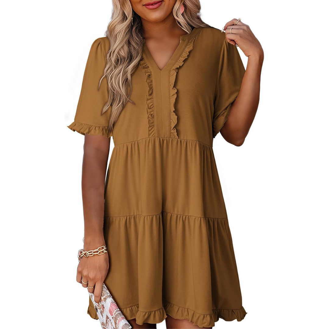 MARGO - RELAXED V-NECK SHORT DRESS