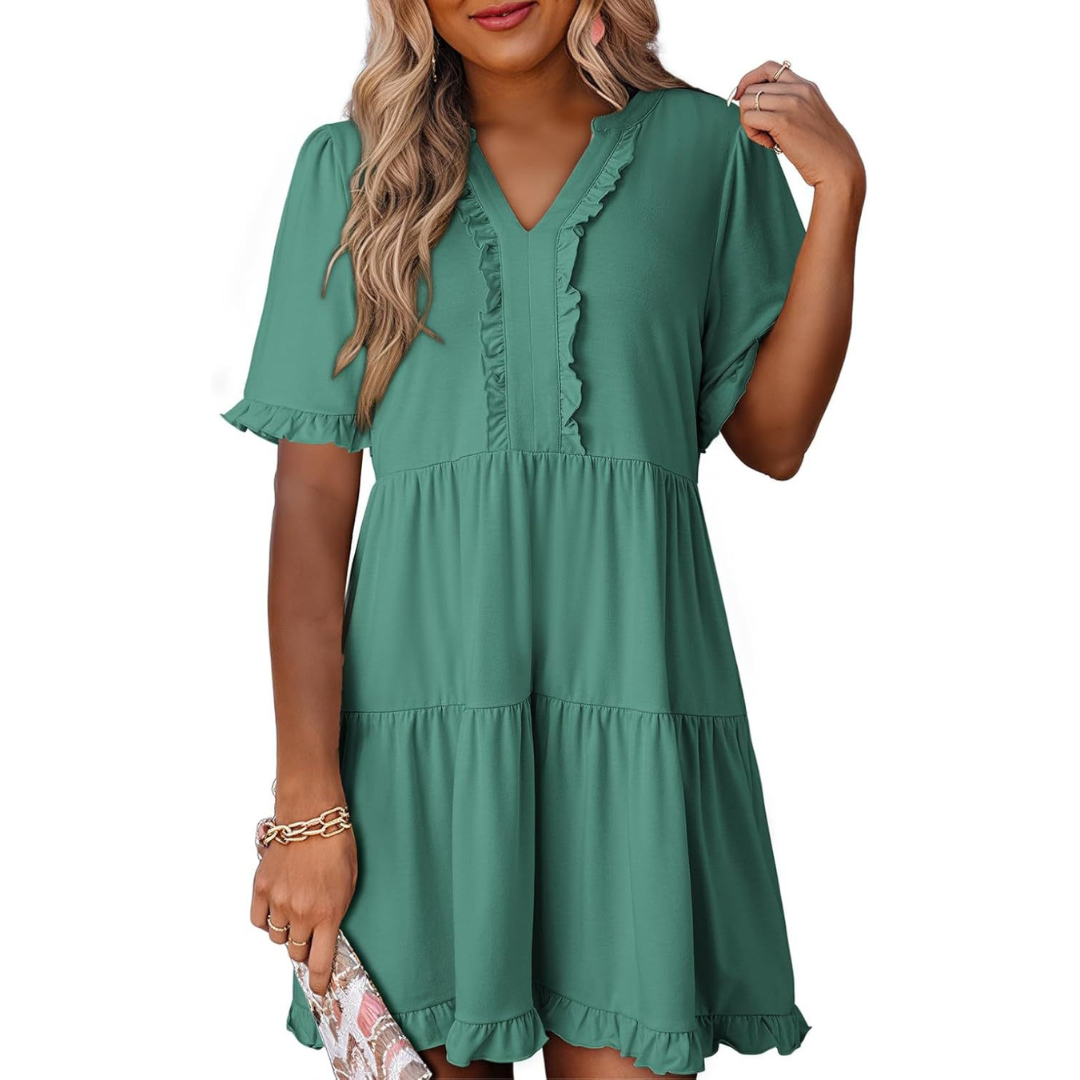 MARGO - RELAXED V-NECK SHORT DRESS