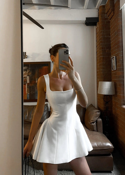 SHAIRA - WHITE SKATER DRESS WITH WIDE STRAPS