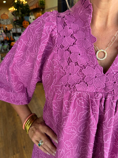 RUCILLA - PUFF SLEEVE LEAF MINI DRESS