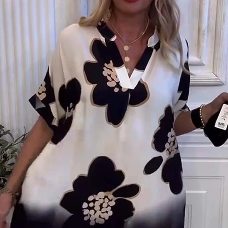 FOLEY - ELEGANT V-NECK DRESS WITH PRINT