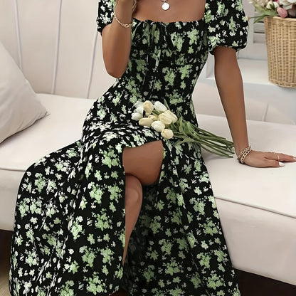 Arce- Elegant Floral Puff Sleeve Dress